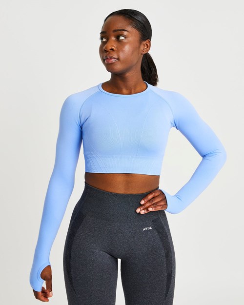 AYBL Balance V2 Seamless Long Sleeve Crop Top Modre | 04ABCWJOH