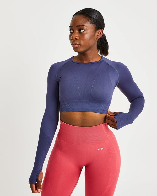 AYBL Balance V2 Seamless Long Sleeve Crop Top Námornícka Modrá Modre | 05HLARGXC