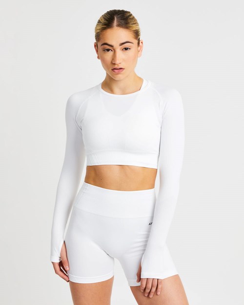 AYBL Balance V2 Seamless Long Sleeve Crop Top Biele | 10FWJMVPL