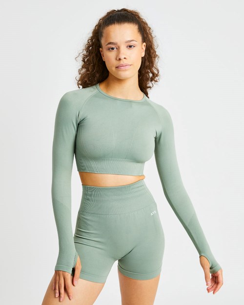 AYBL Balance V2 Seamless Long Sleeve Crop Top Olivovo Zelená Zelene | 16PKUILDC