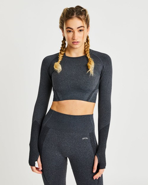 AYBL Balance V2 Seamless Long Sleeve Crop Top Čierne | 39BVCNOSQ