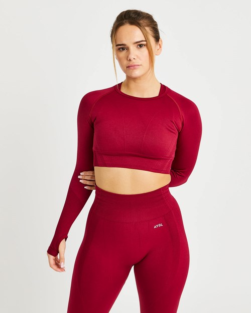 AYBL Balance V2 Seamless Long Sleeve Crop Top Červené | 68IYCVNOX