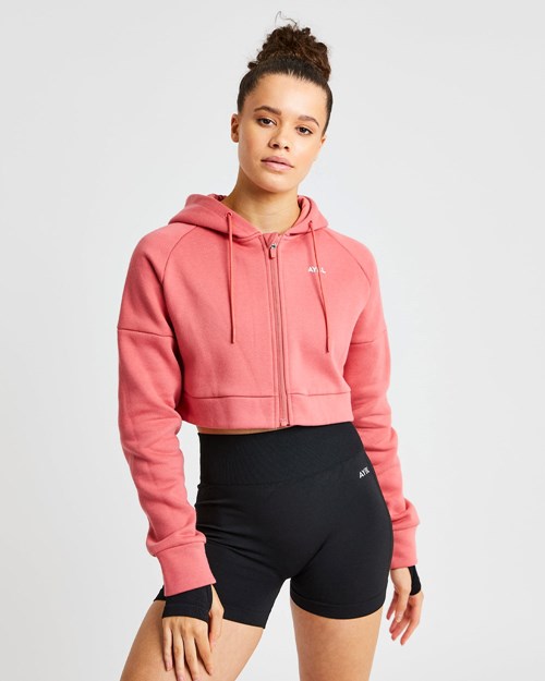 AYBL Beyond Crop Zip Hoodie Červené | 64VYPCALU