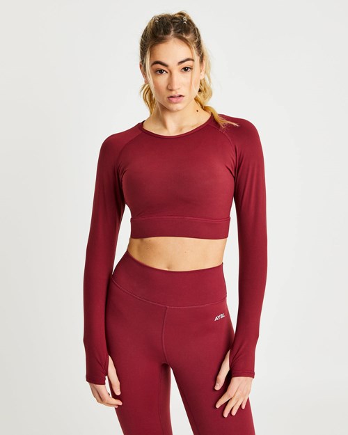 AYBL Core Long Sleeve Crop Top Mauve Wine | 95UPZXFRG