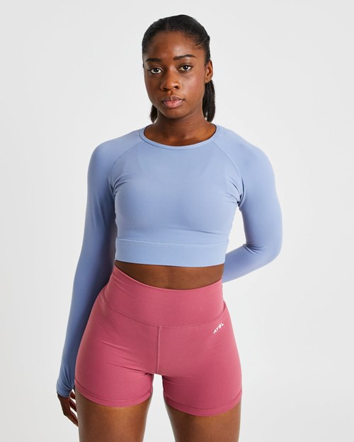 AYBL Core Long Sleeve Crop Top Modre | 19NZBFLAI