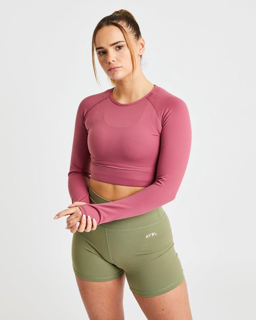 AYBL Core Long Sleeve Crop Top Červené | 10YACZDWN