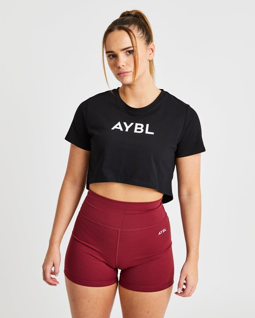 AYBL Crop T Shirt Čierne | 65DZWGRKU