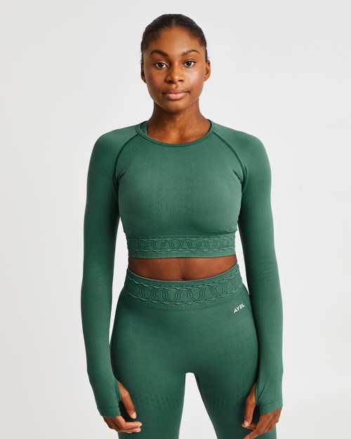 AYBL Elevate Seamless Long Sleeve Crop Top Zelene | 73OIDQTRG