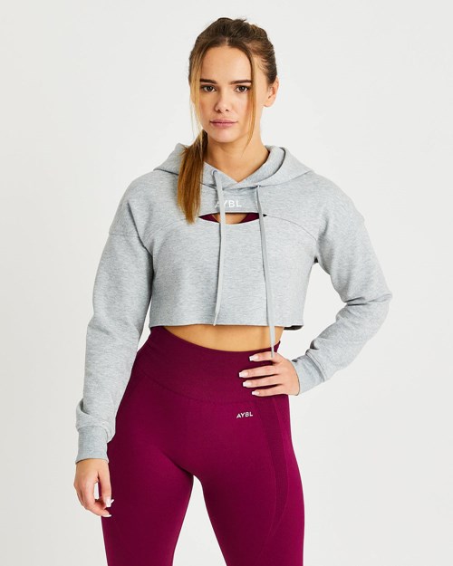 AYBL Everyday Cutout Crop Hoodie Siva | 13HGWJDQM