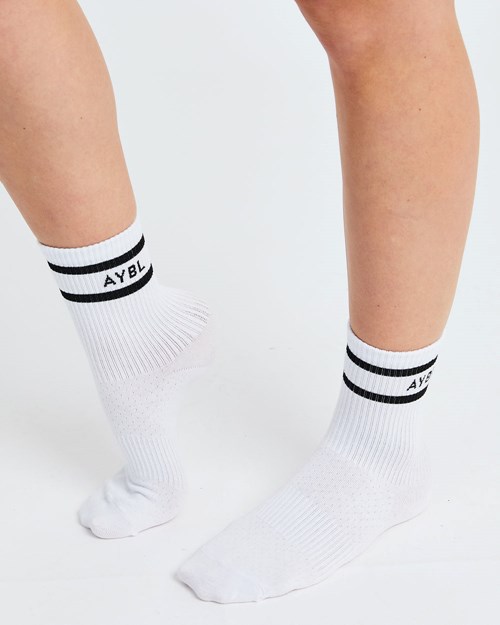 AYBL Everyday Double Stripe Crew Socks (3 Pack) Biele | 74EYFVNMH