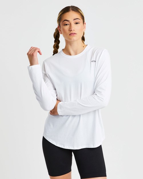 AYBL Everyday Oversized Long Sleeve T Shirt Biele | 39NUTQSXJ