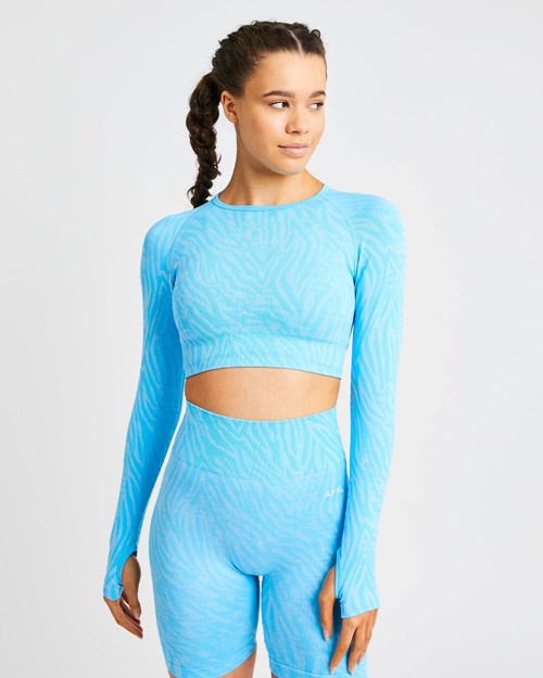 AYBL Evolve Animal Seamless Long Sleeve Crop Top Modre | 89ZNCSILR