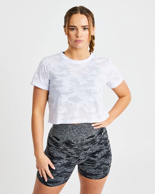 AYBL Evolve Camo Crop T Shirt Biele | 49IUMGZJW