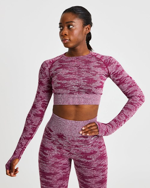 AYBL Evolve Camo Seamless Long Sleeve Crop Top Bordove | 39KWXCIJL