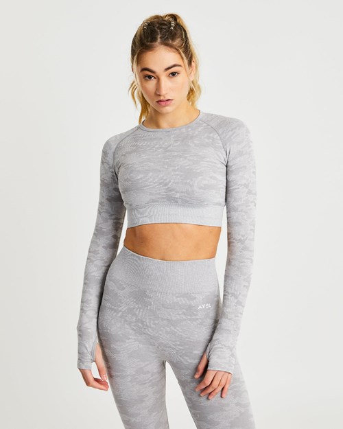 AYBL Evolve Camo Seamless Long Sleeve Crop Top Siva | 48IRHFWMO