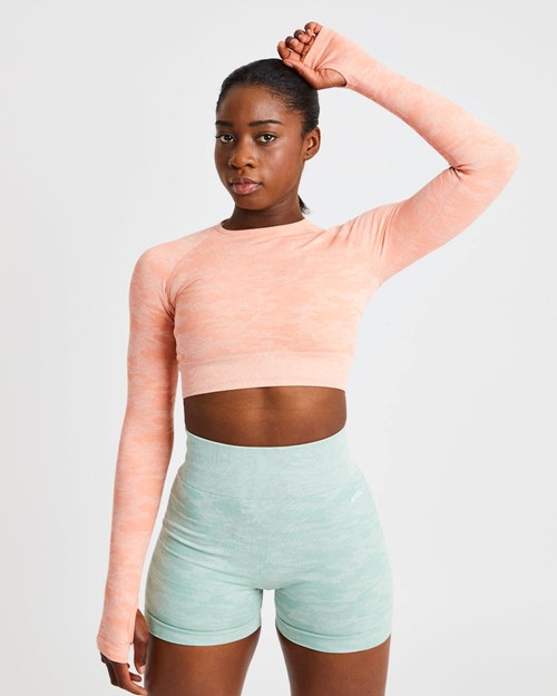 AYBL Evolve Camo Seamless Long Sleeve Crop Top Peach | 49QVAWNTE