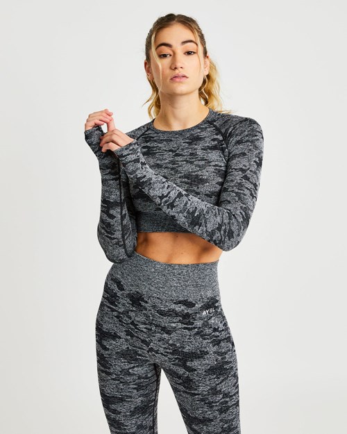 AYBL Evolve Camo Seamless Long Sleeve Crop Top Čierne | 86DIKWLHX