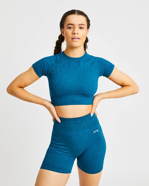 AYBL Evolve Speckle Seamless Crop Top Teal | 73XEVHTMQ