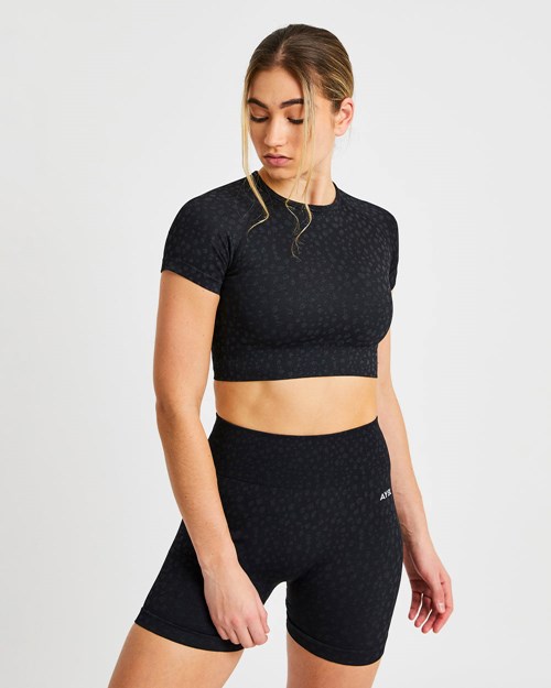 AYBL Evolve Speckle Seamless Crop Top Čierne | 84ABFSPUL