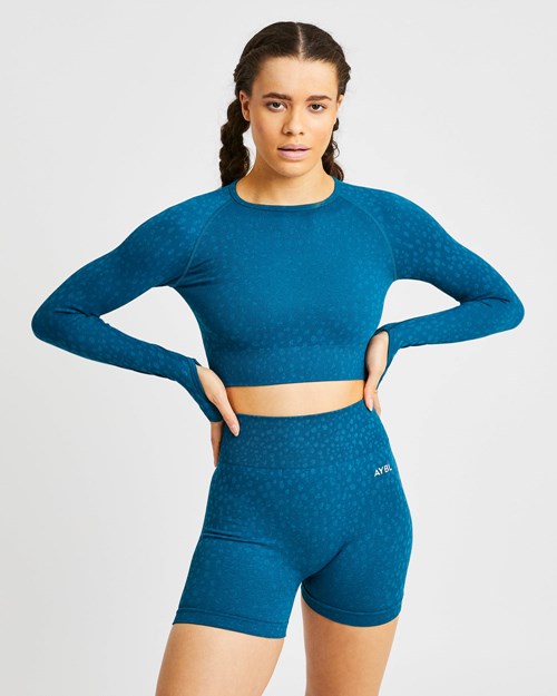 AYBL Evolve Speckle Seamless Long Sleeve Crop Top Teal | 05KMFONVE