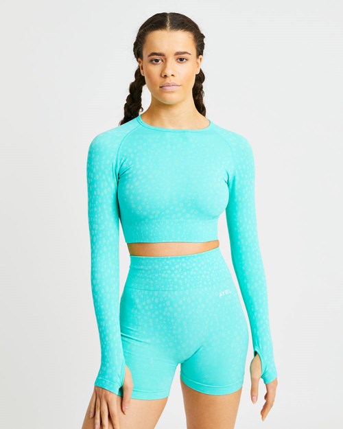 AYBL Evolve Speckle Seamless Long Sleeve Crop Top Zelene | 09XRINFQK