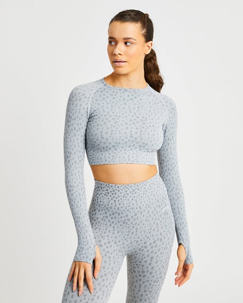 AYBL Evolve Speckle Seamless Long Sleeve Crop Top Svetlo Siva | 84ELVJXSP