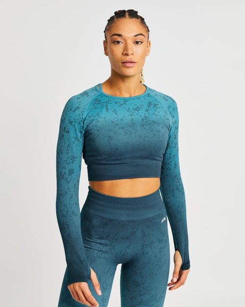 AYBL Flare Seamless Long Sleeve Crop Top Teal | 12TQCZWVR