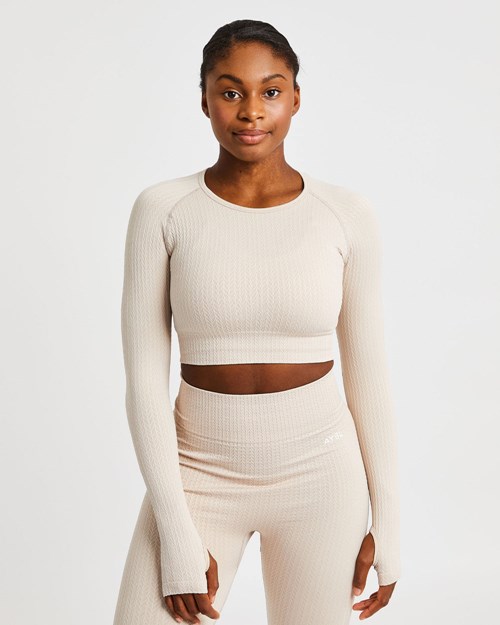 AYBL Luxe Seamless Long Sleeve Crop Top Sand | 29ACOFUIK