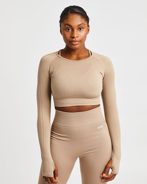 AYBL Luxe Seamless Long Sleeve Crop Top Mocha | 49QZVMFHN