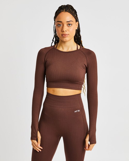 AYBL Luxe Seamless Long Sleeve Crop Top Hnede | 90SMKUNHO