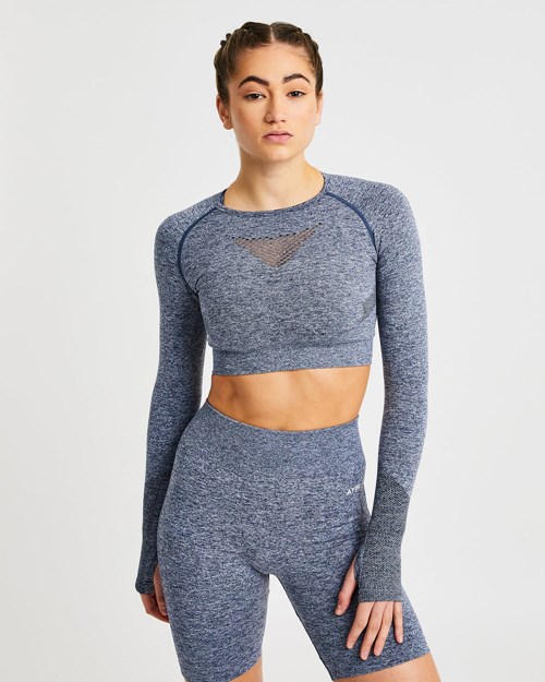 AYBL Motion Seamless Long Sleeve Crop Top Námornícka Modrá | 18ZRXTKGL