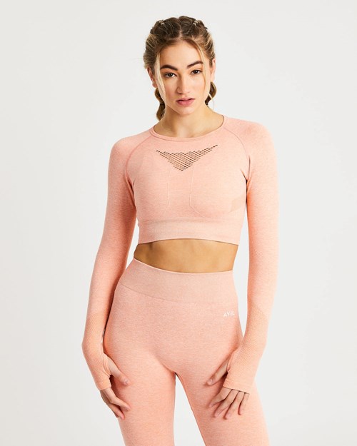 AYBL Motion Seamless Long Sleeve Crop Top Peach Marl | 27LGTYDQC