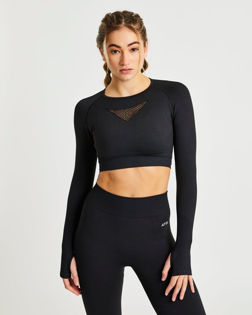 AYBL Motion Seamless Long Sleeve Crop Top Čierne | 27TKLWPMB