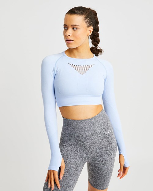 AYBL Motion Seamless Long Sleeve Crop Top Modre | 35OGRMAET