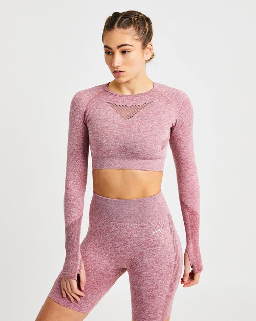 AYBL Motion Seamless Long Sleeve Crop Top Červené | 54SMRFDOT