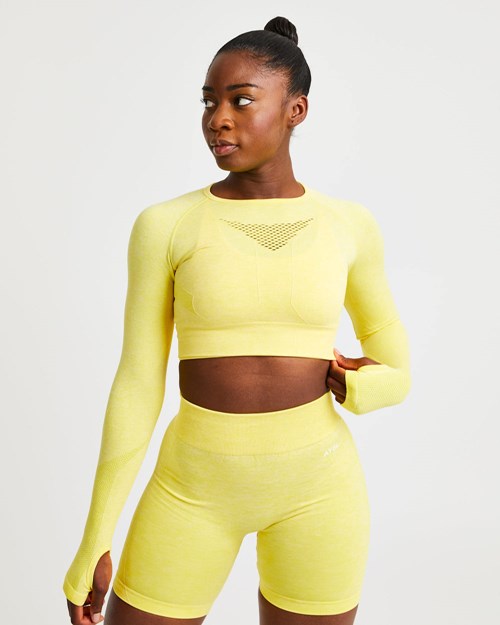 AYBL Motion Seamless Long Sleeve Crop Top Žlté | 95OTMKDRU