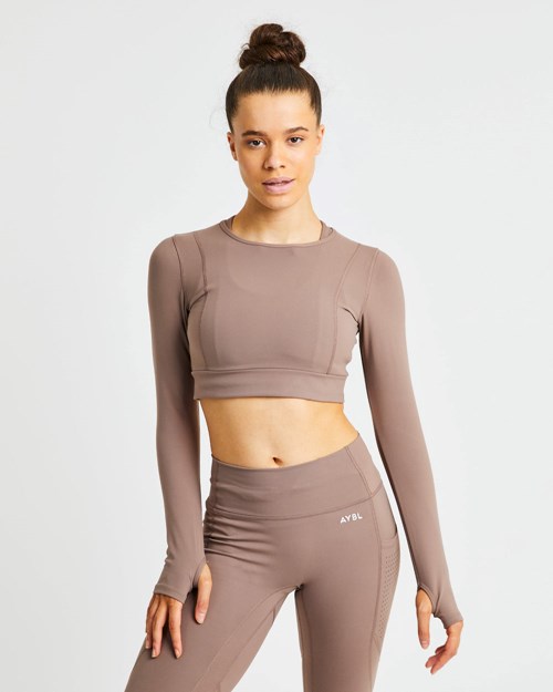 AYBL Pace Long Sleeve Crop Top Hnede | 92XYZDOWA