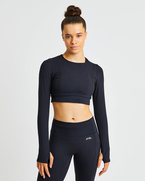 AYBL Pace Long Sleeve Crop Top Čierne | 20QPTFNDU