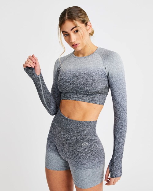 AYBL Pulse Ombré Seamless Long Sleeve Crop Top Siva | 28DRUGFBY