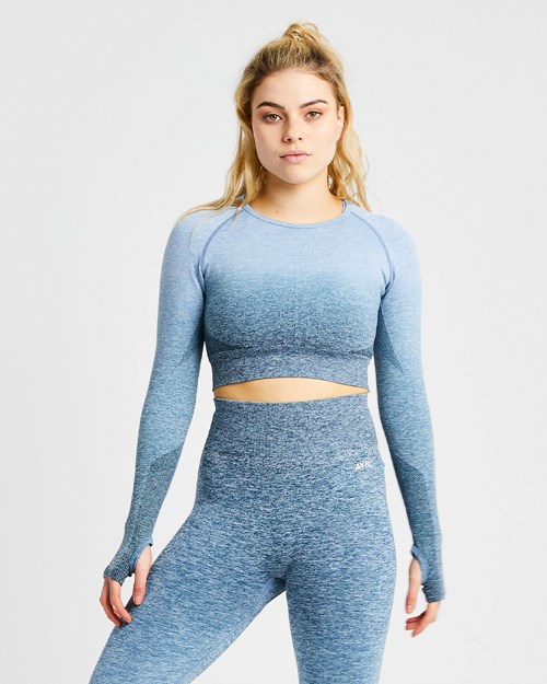 AYBL Pulse Ombré Seamless Long Sleeve Crop Top Teal | 41RNGLHIV