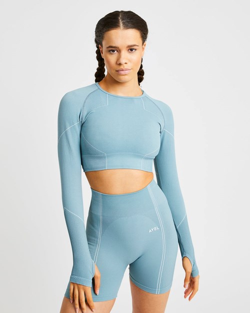 AYBL Reflex Seamless Long Sleeve Crop Top Teal | 23MYALNFZ