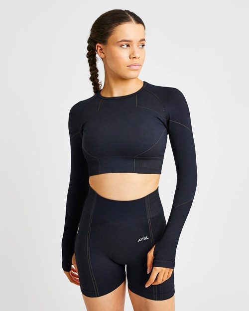 AYBL Reflex Seamless Long Sleeve Crop Top Čierne | 42KAJLGET