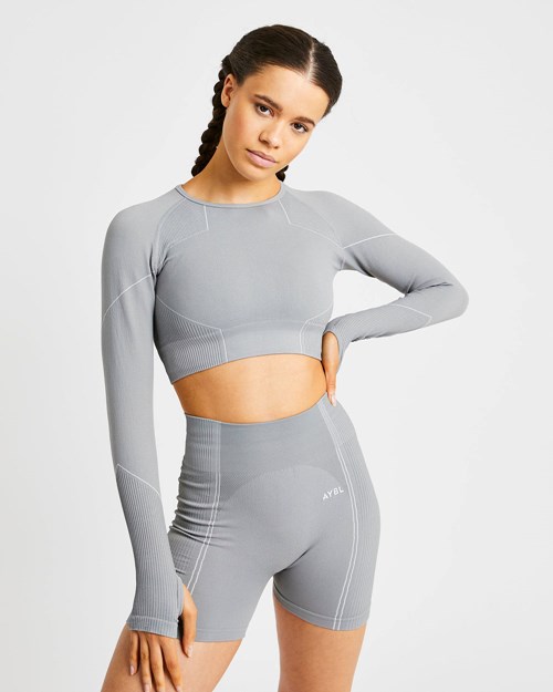 AYBL Reflex Seamless Long Sleeve Crop Top Siva | 58ZOKDGCN