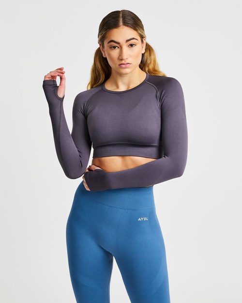 AYBL Reform Seamless Long Sleeve Crop Top Charcoal | 68LQOTXIG