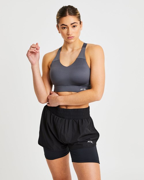 AYBL Sportive Open Back Sports Bra Charcoal | 40GWFLKJZ