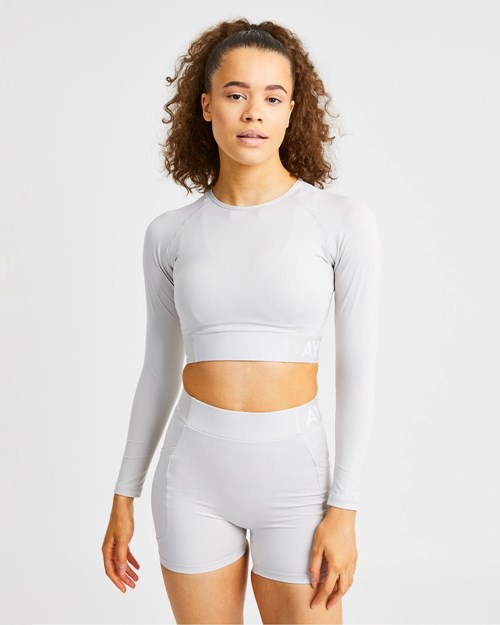 AYBL Tréningová Long Sleeve Crop Top Béžové | 18KYRWCJN