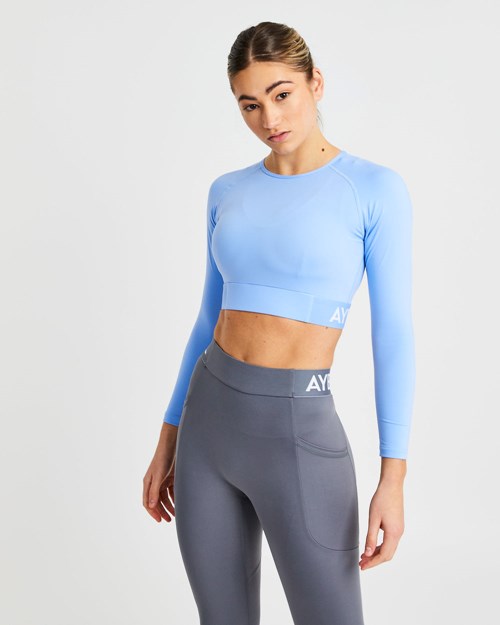 AYBL Tréningová Long Sleeve Crop Top Modre | 15AXLGOKQ