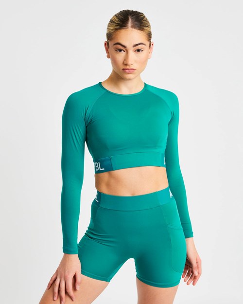 AYBL Tréningová Long Sleeve Crop Top Teal | 37HXVMCFK