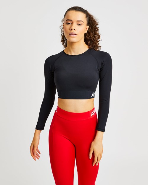 AYBL Tréningová Long Sleeve Crop Top Čierne | 37UHEXTPK