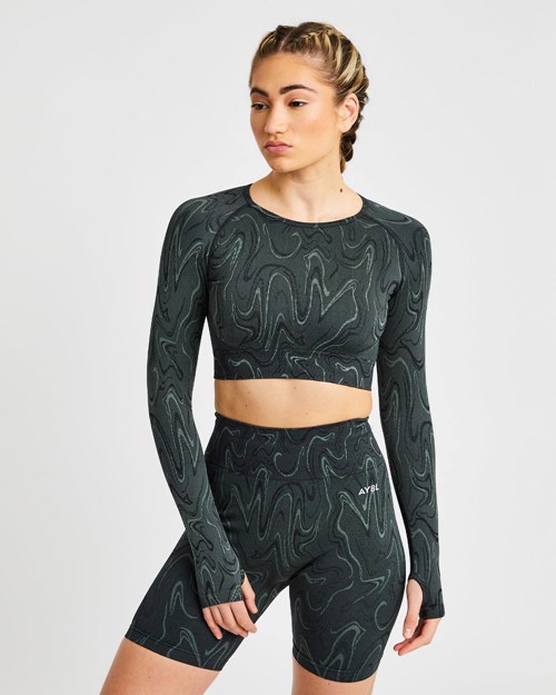 AYBL Velocity Seamless Long Sleeve Crop Top Čierne | 91QRFSPUK